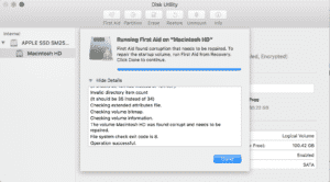 MacBook First Aid In Disk utility